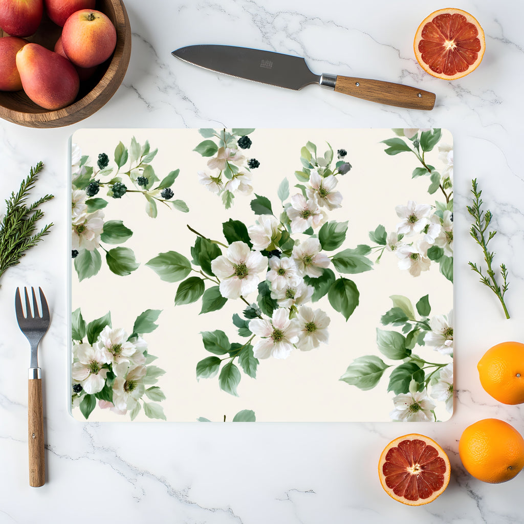 Apple Blossom Glass Cutting Board Personalized for Fresh Country Kitchen Style