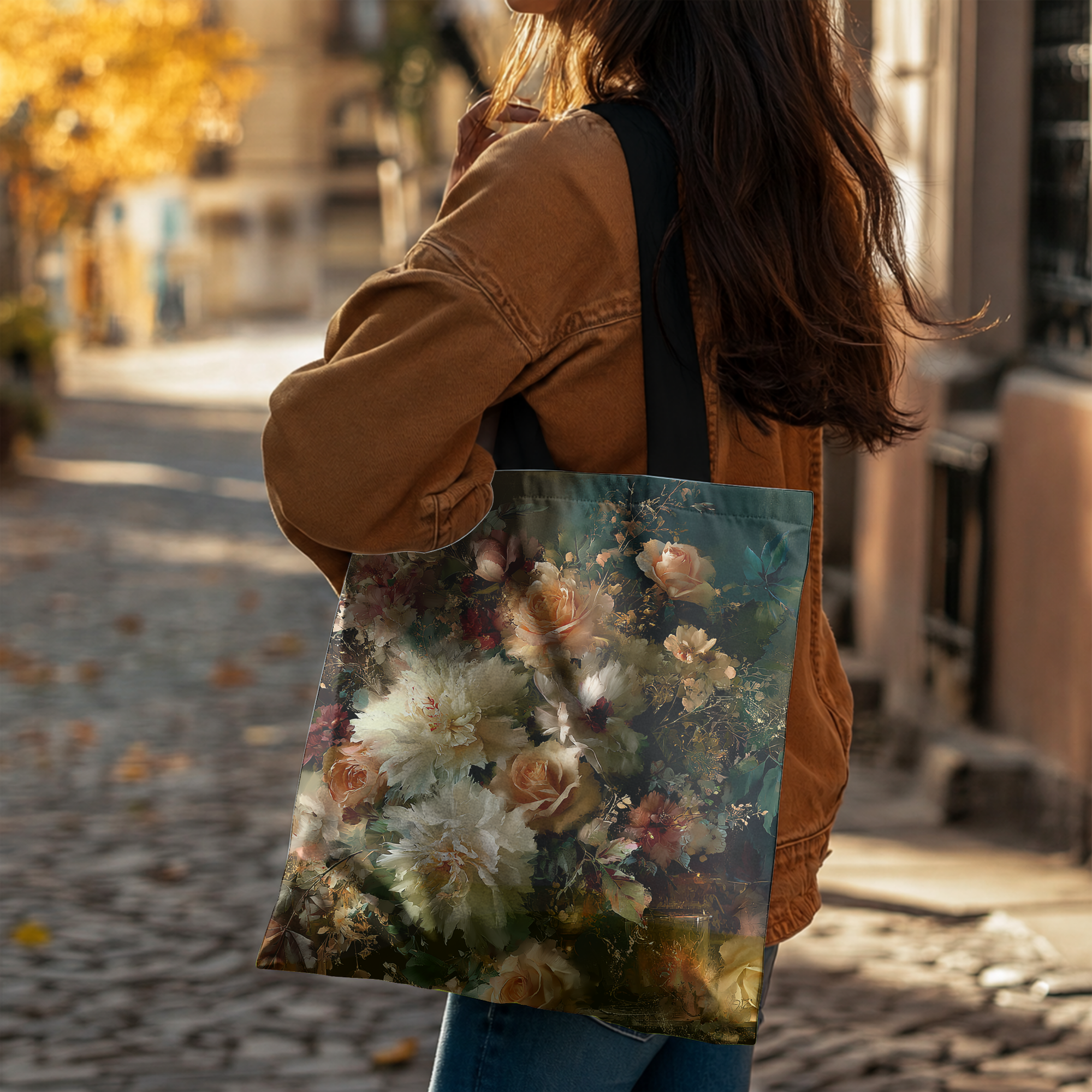 Custom Floral Shopper Tote Bag with Personalized Name for Travel & Daily Carry