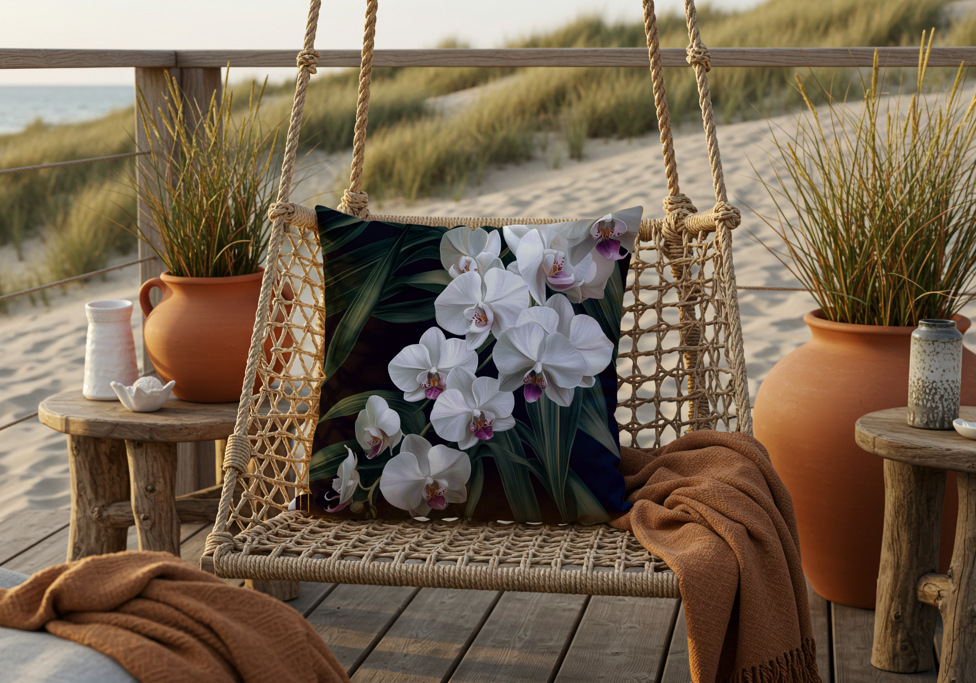Personalized White Orchid Sanctuary Pillow with Custom Name