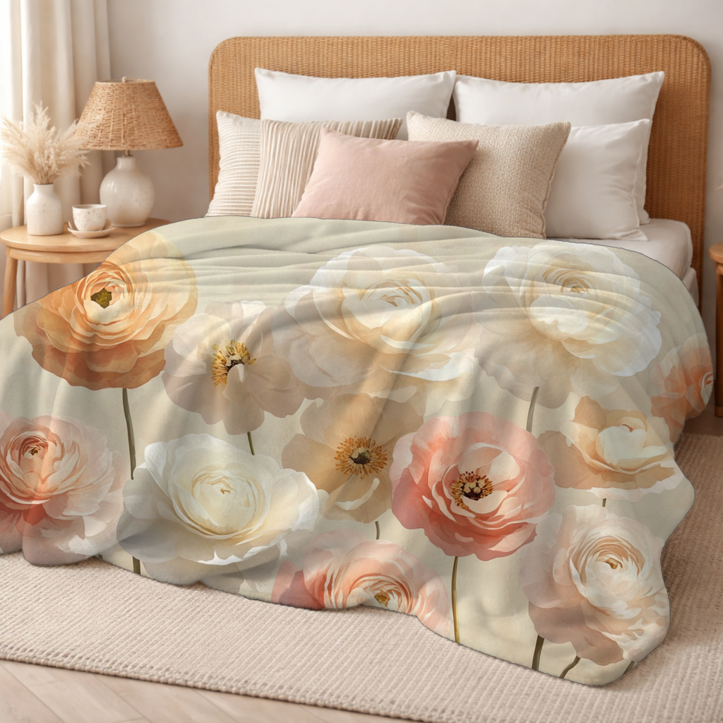 Personalized Floral Meadow Sherpa Blanket with Custom Name