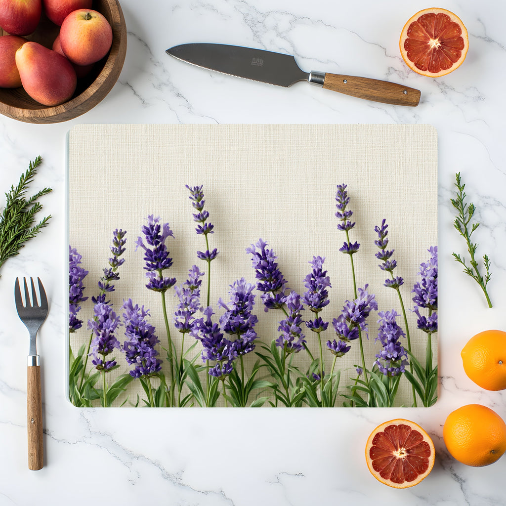 Lavender Meadow Glass Serving Board Personalized for Cottage Style Entertaining