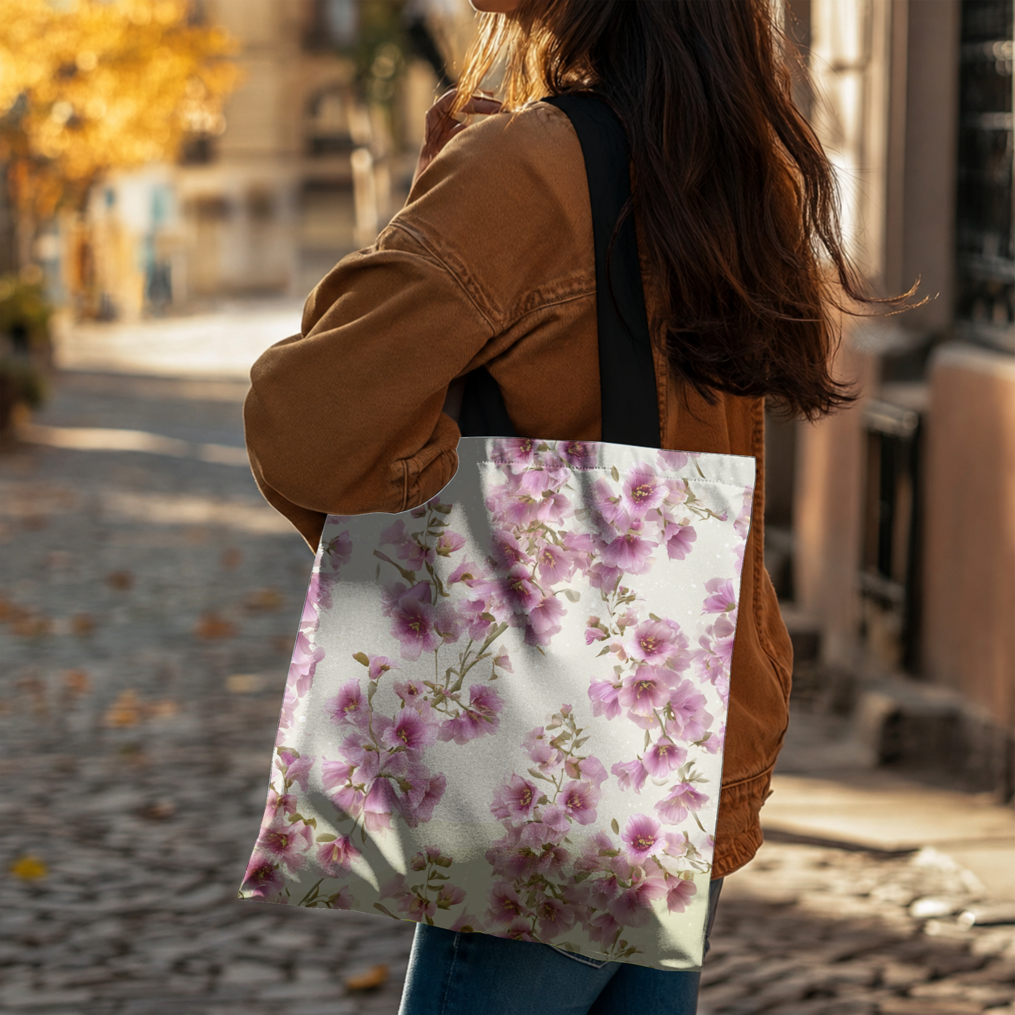 Custom Floral Carryall Tote Bag with Personalized Name for Shopping & Travel