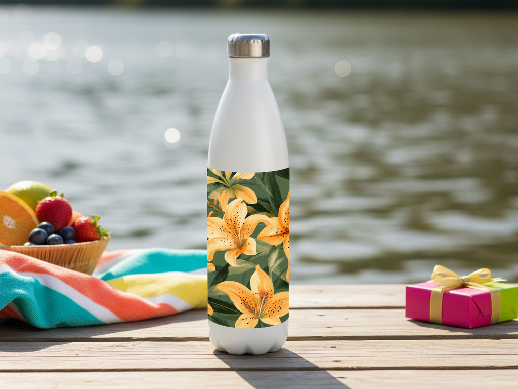 Lily Stainless Steel Water Bottle Personalized for Moon Garden Strolls