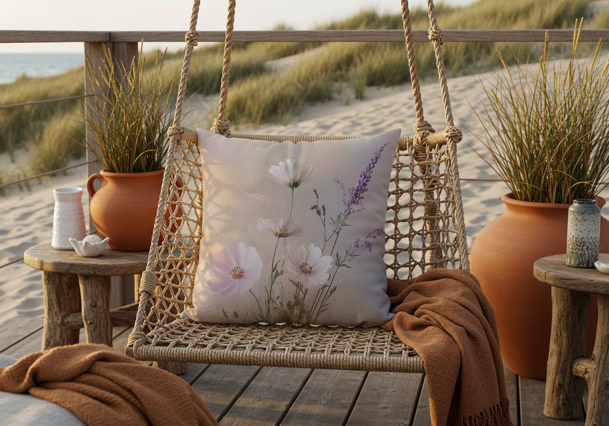 Personalized Cosmos Meadow Pillow with Custom Name