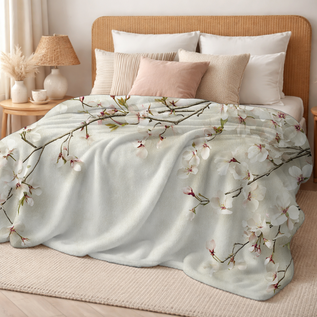 Personalized Cozy Cherry Blossom Retreat Sherpa Blanket with Custom Name