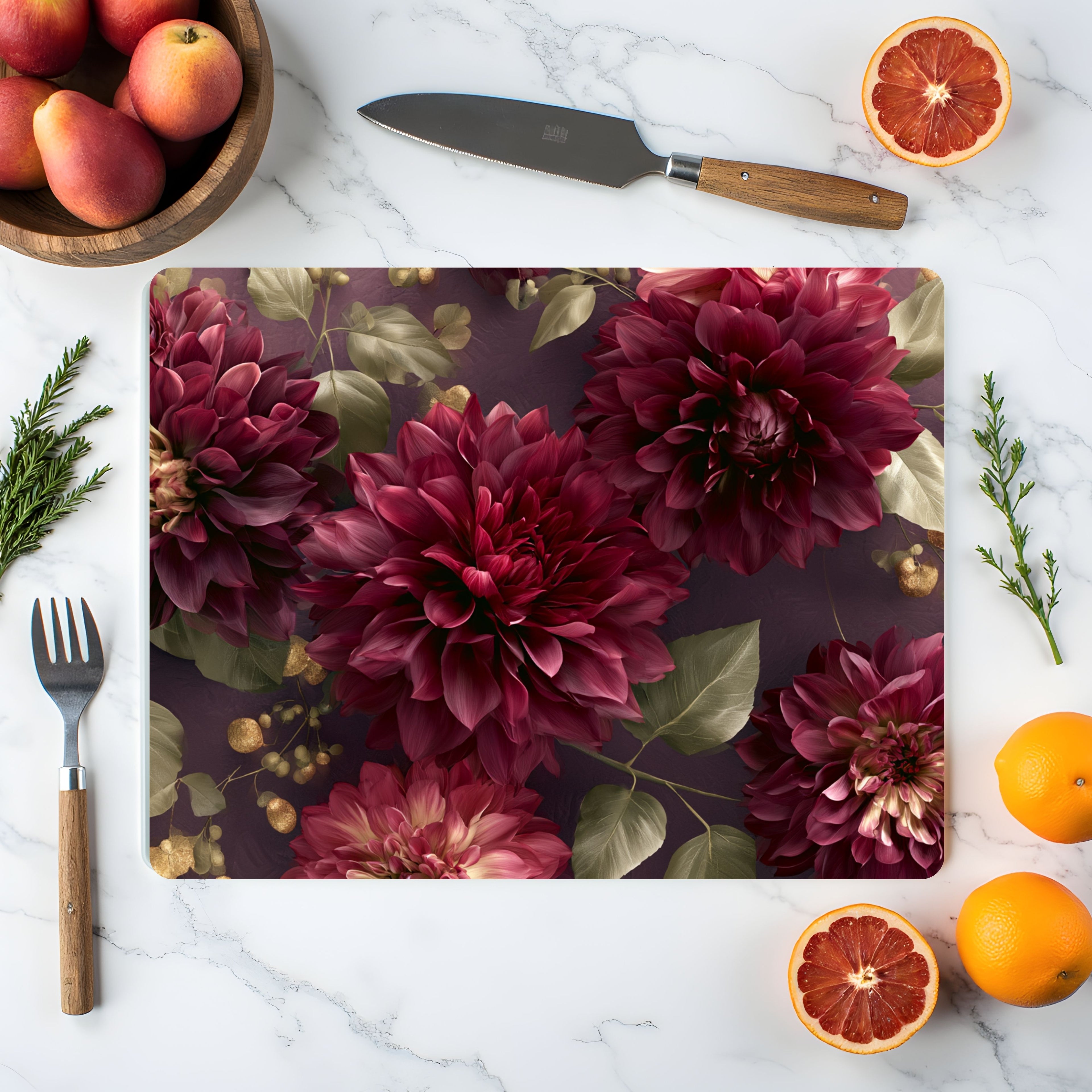 Dahlia Blossom Glass Cutting Board Customized with Your Name and Garden Style
