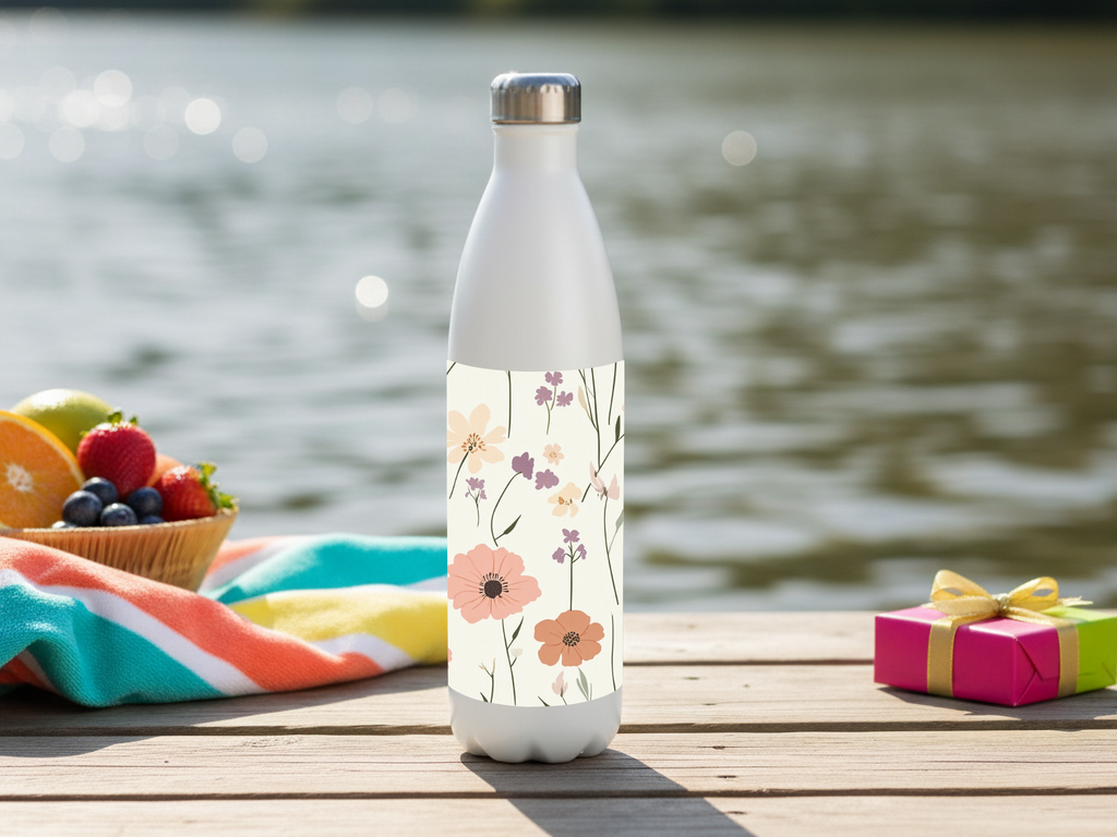 Personalized Wildflower Stainless Steel Water Bottle with Custom Name Garden Design