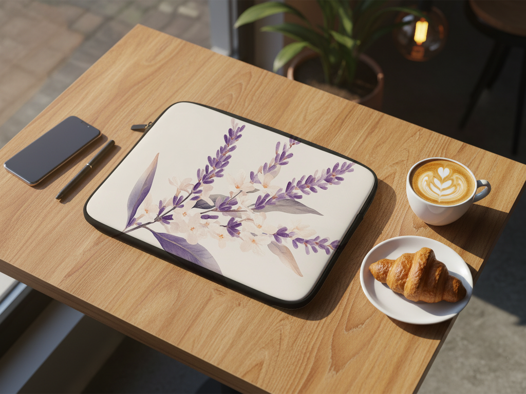 Personalized Lavender Floral Laptop Sleeve for Nature Lovers Custom Tech Case