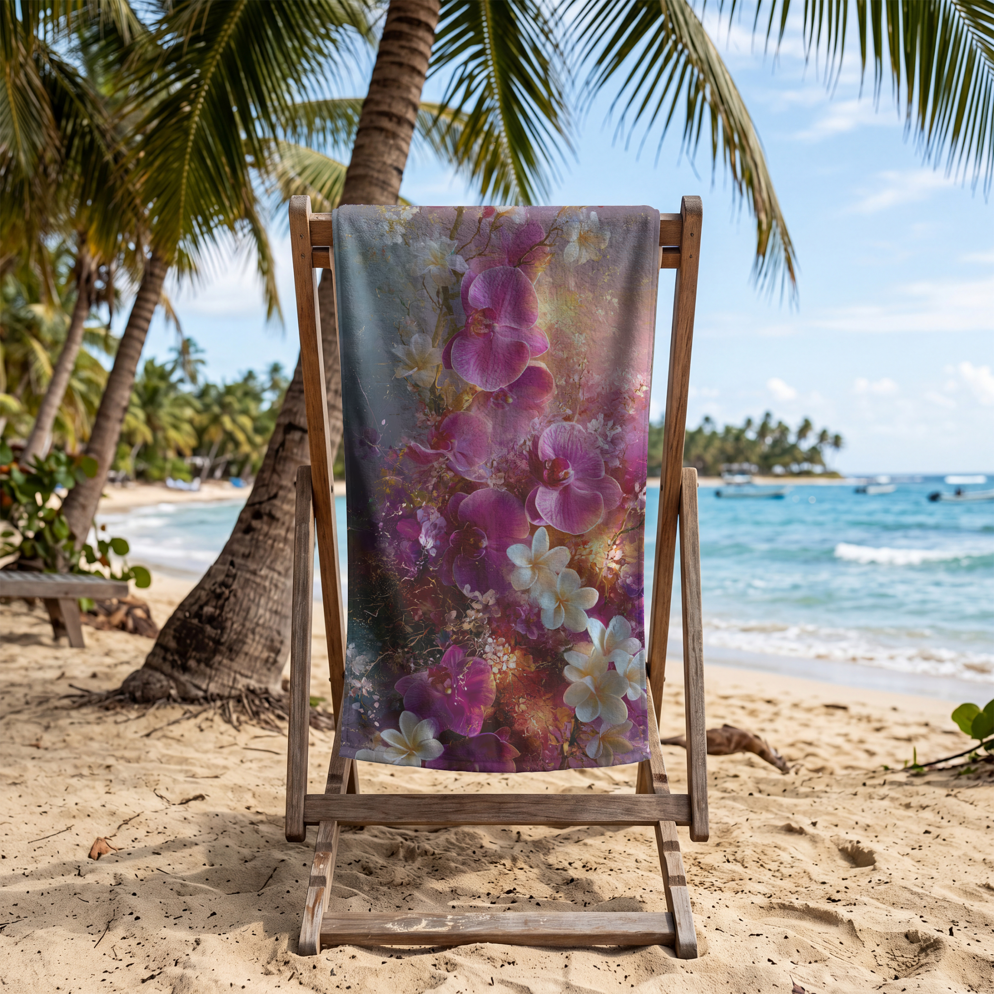 Luxury Floral Beach Towel with Personalized Name