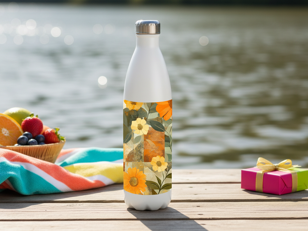 Sunflowers & Daisies Stainless Steel Water Bottle Personalized for Sunshine Meadow Adventures