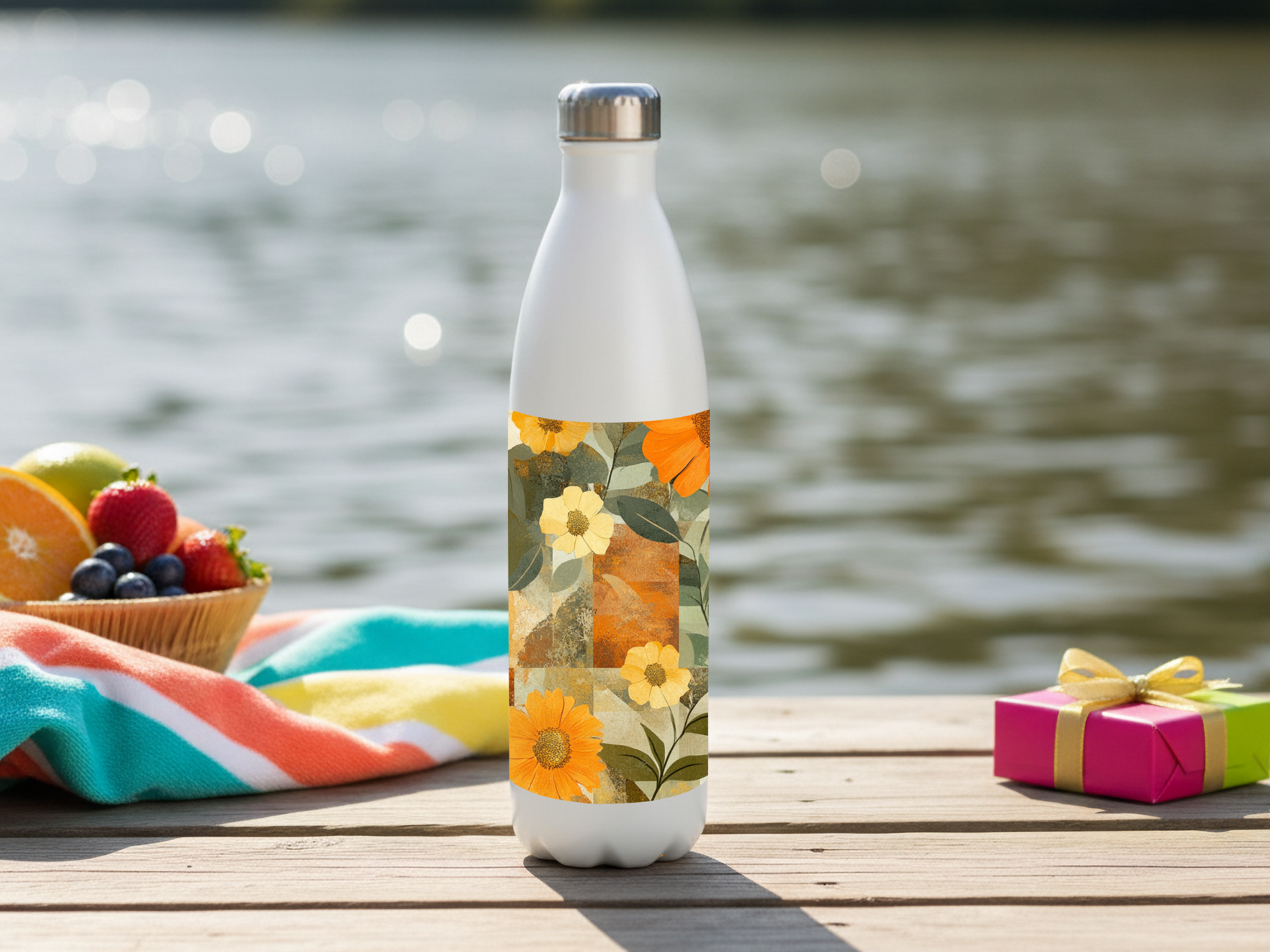 Sunflowers & Daisies Stainless Steel Water Bottle Personalized for Sunshine Meadow Adventures