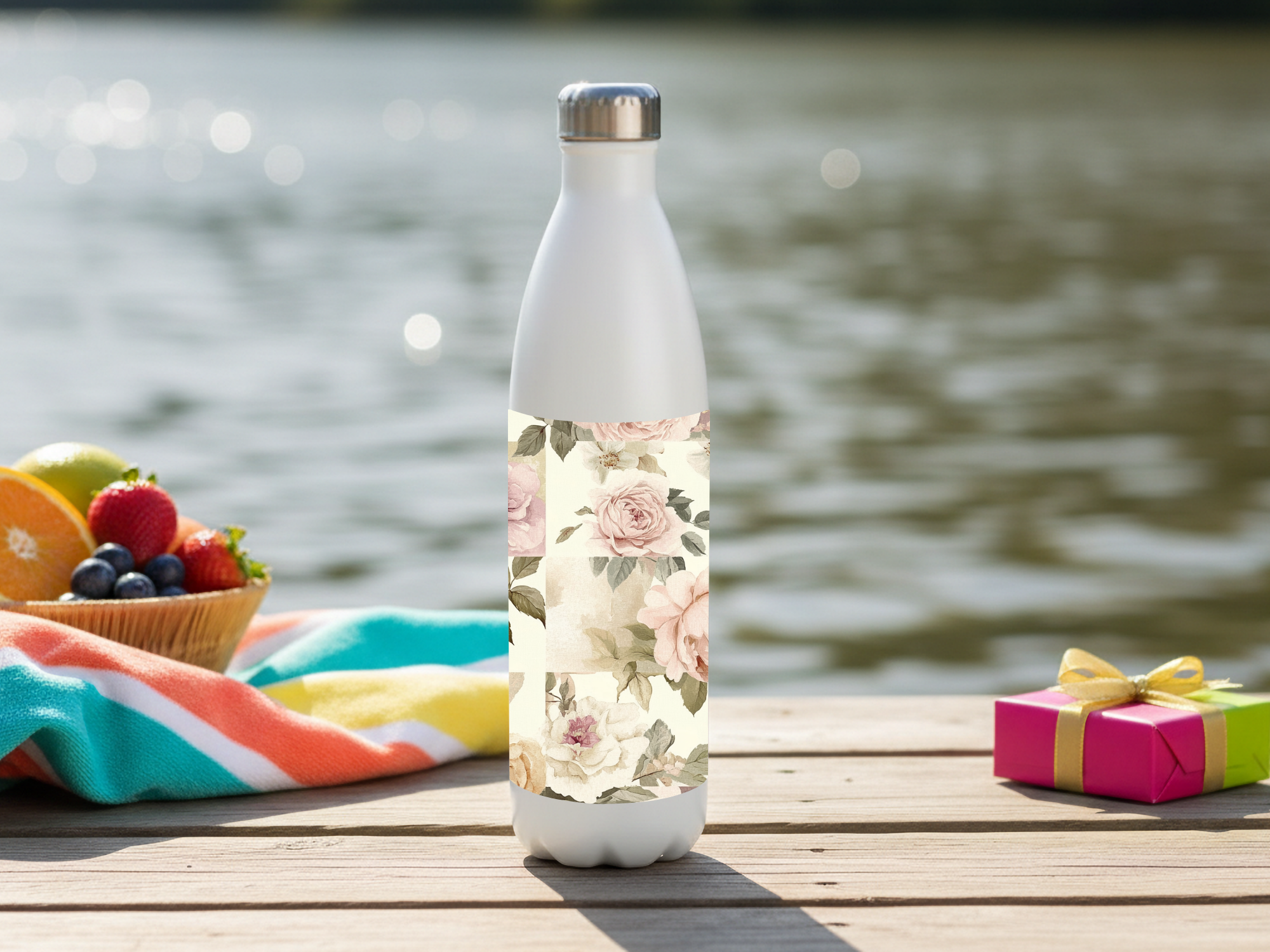 Personalized Blush Rose Water Bottle with Custom Name for Garden Lovers
