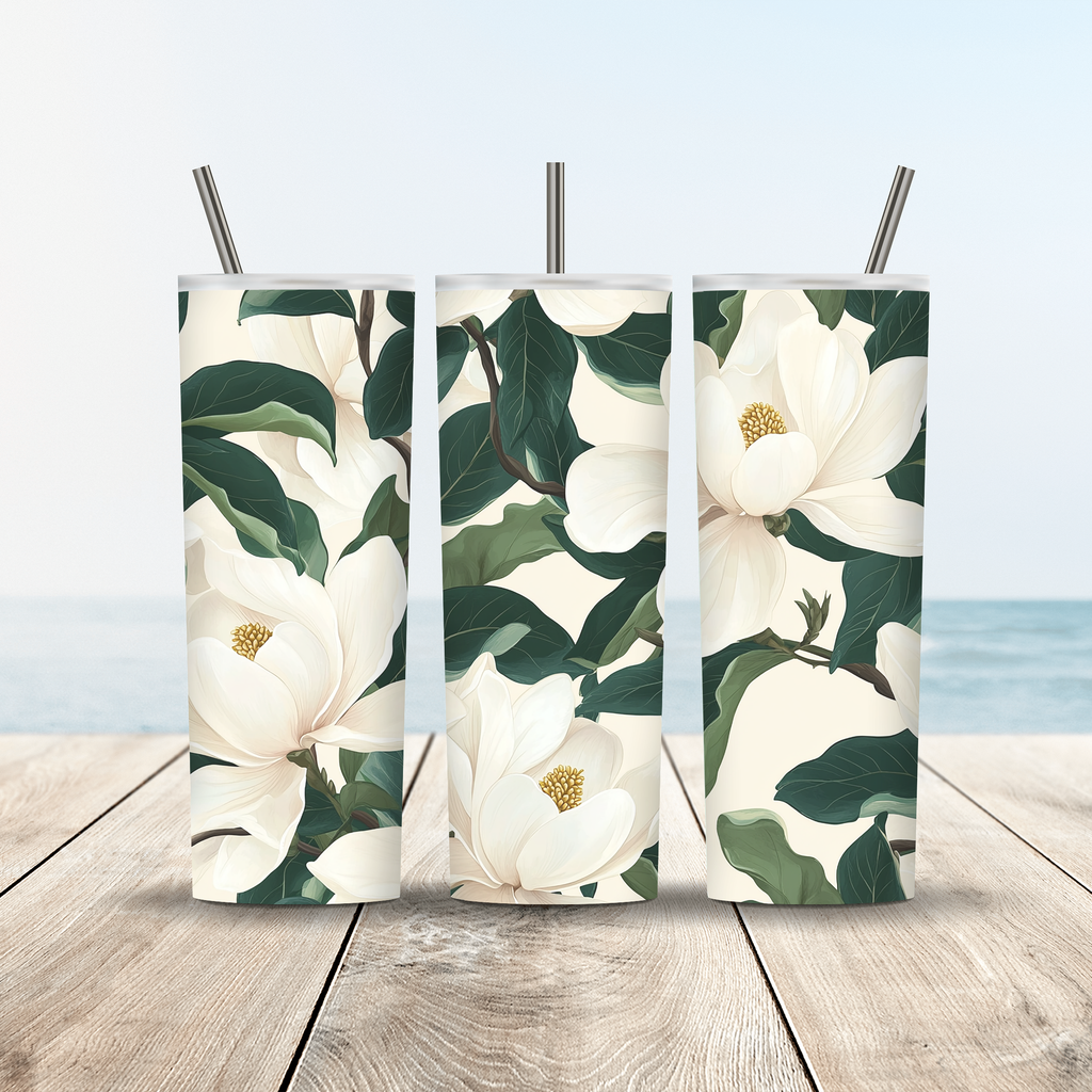 Custom Name Magnolia Tumbler, Personalized Botanical Floral Gift