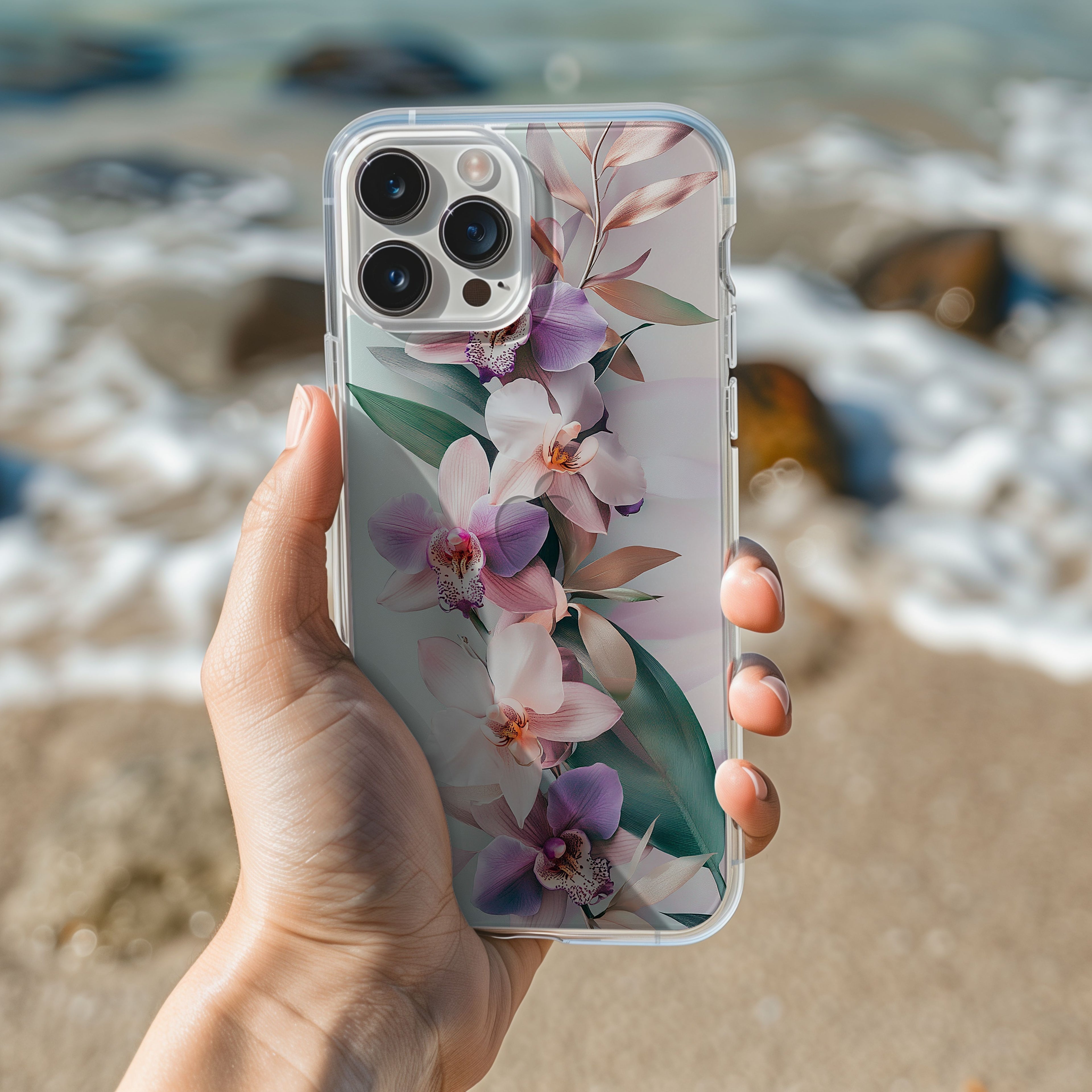 Custom White Botanical iPhone Case with Personalized Name & Floral Designer Cover
