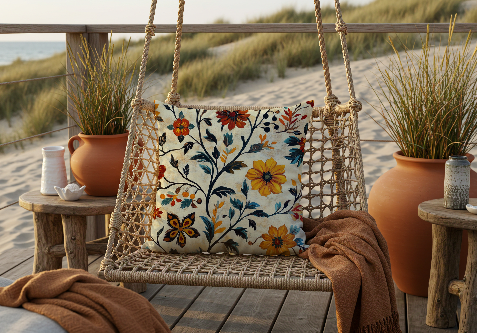 Personalized Vintage Floral Tapestry Pillow with Custom Name