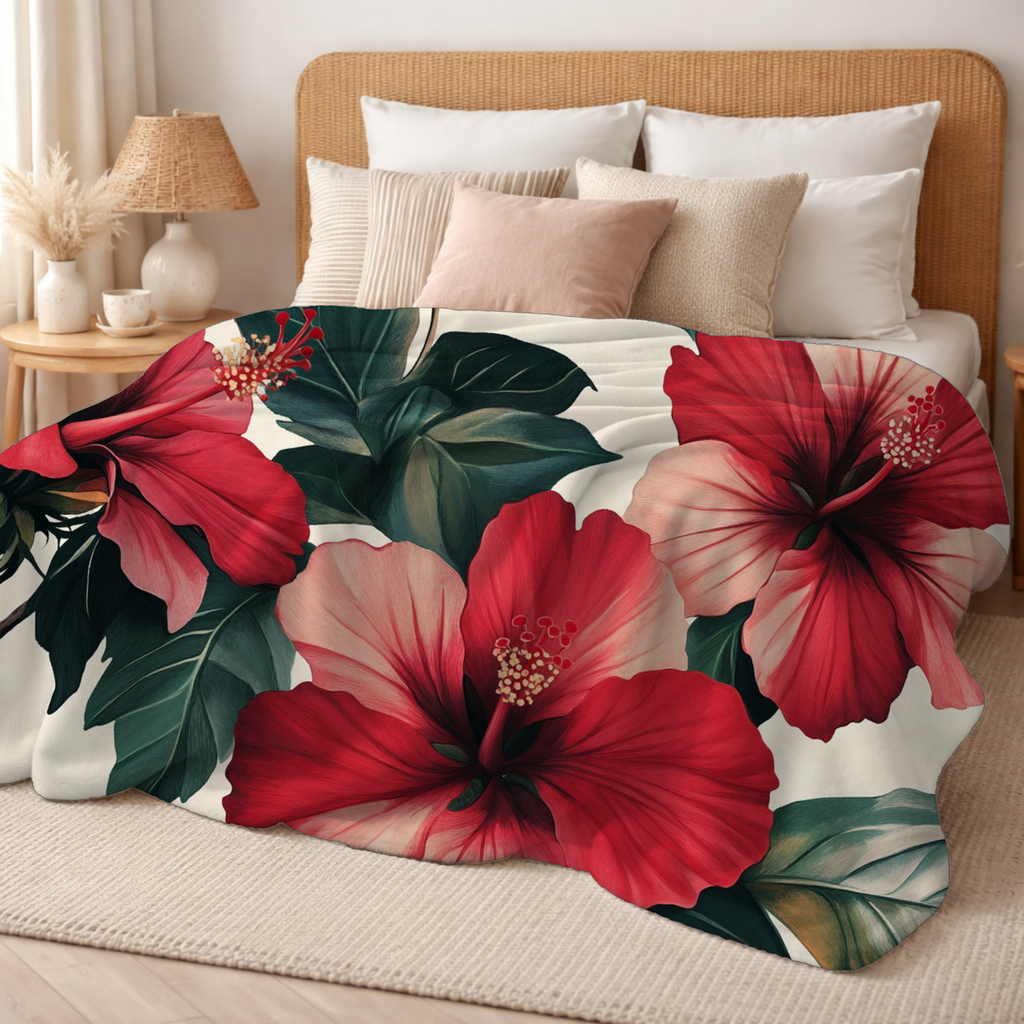 Personalized HIbiscus Horizon Sherpa Blanket with Custom Name