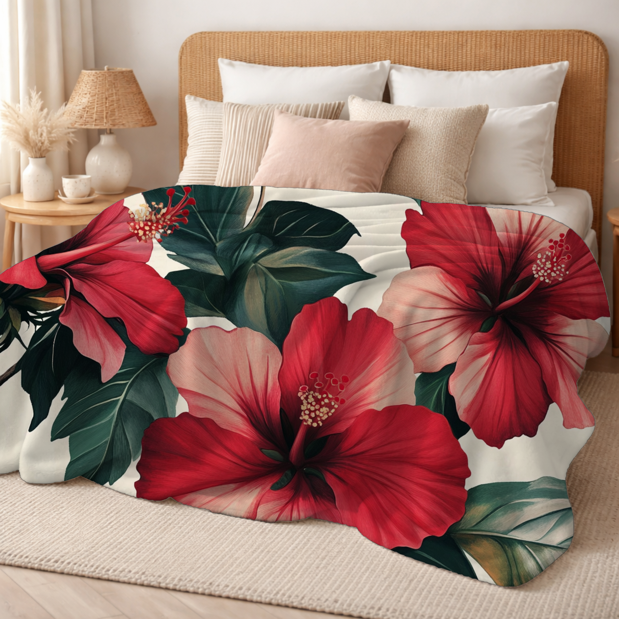 Personalized HIbiscus Horizon Sherpa Blanket with Custom Name