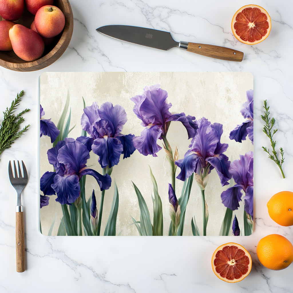 Iris Garden Glass Presentation Board Customized for Elegant Floral Entertaining
