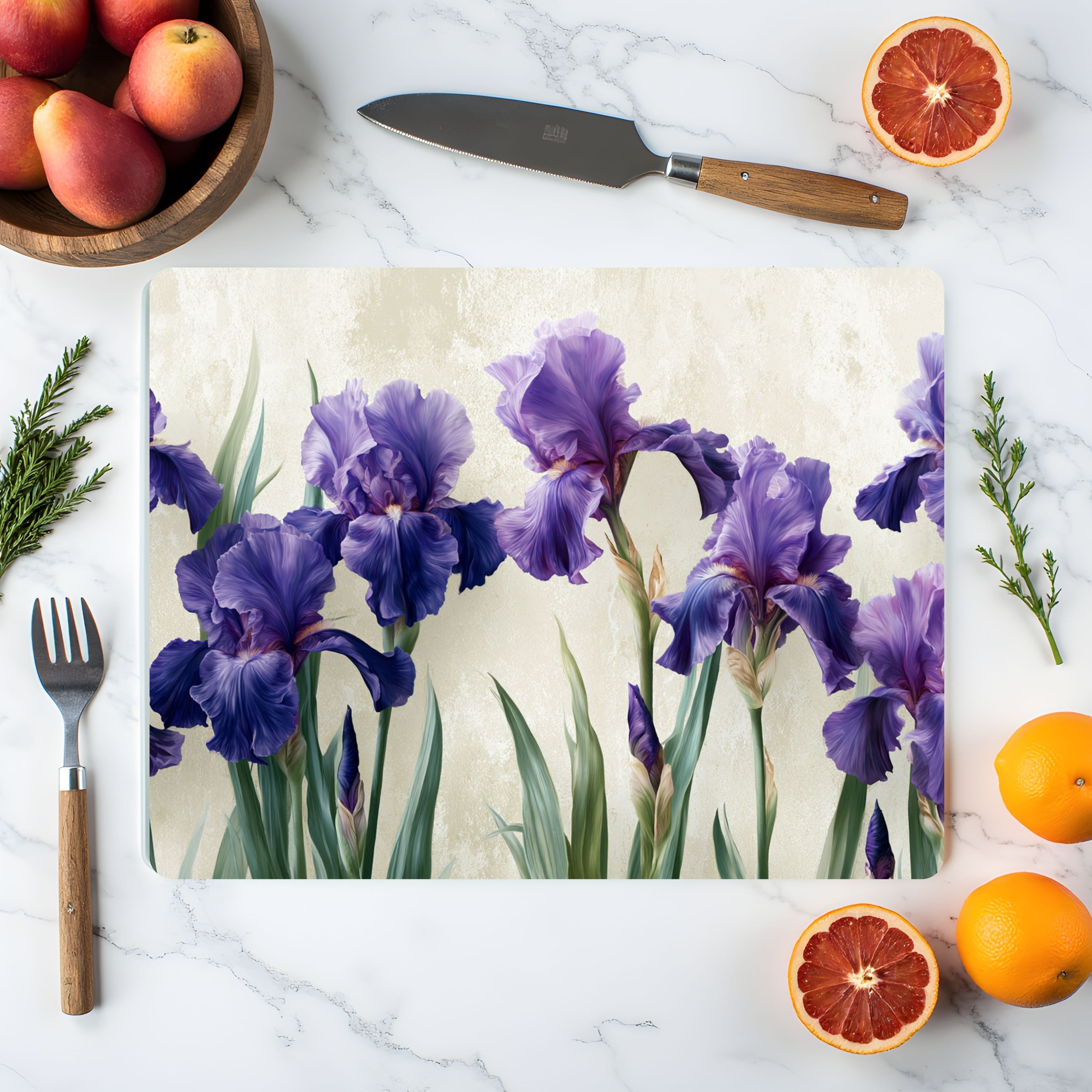 Iris Garden Glass Presentation Board Customized for Elegant Floral Entertaining