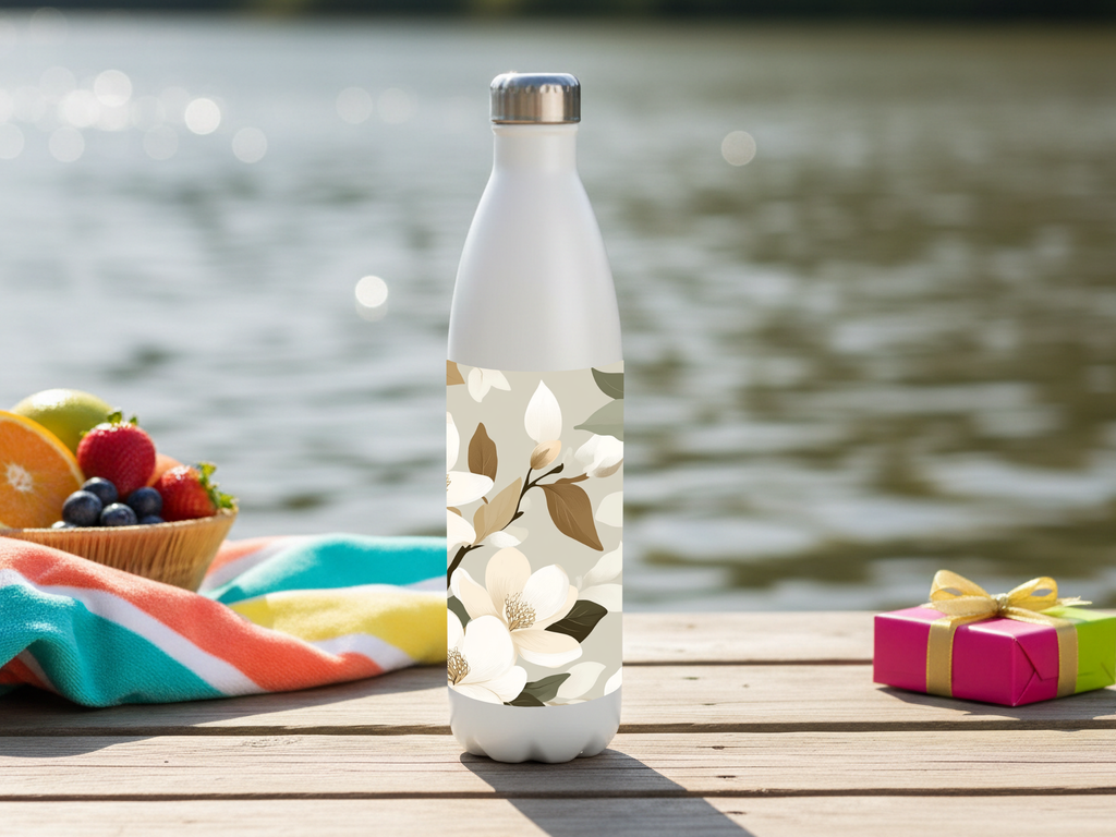 ersonalized Dogwood Stainless Steel Water Bottle with Custom Botanical Name Design