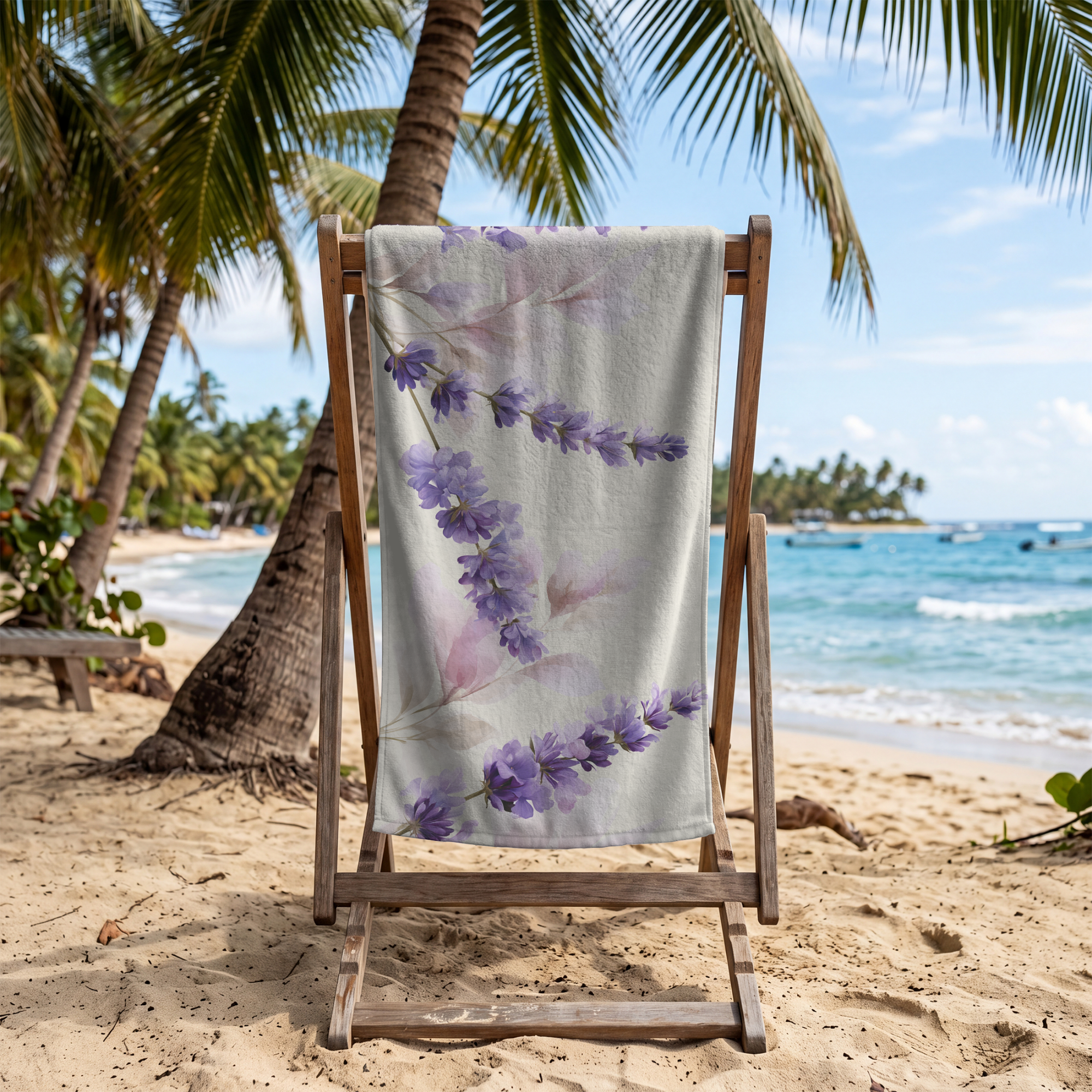Personalized Name Floral Towel for Beach & Bath