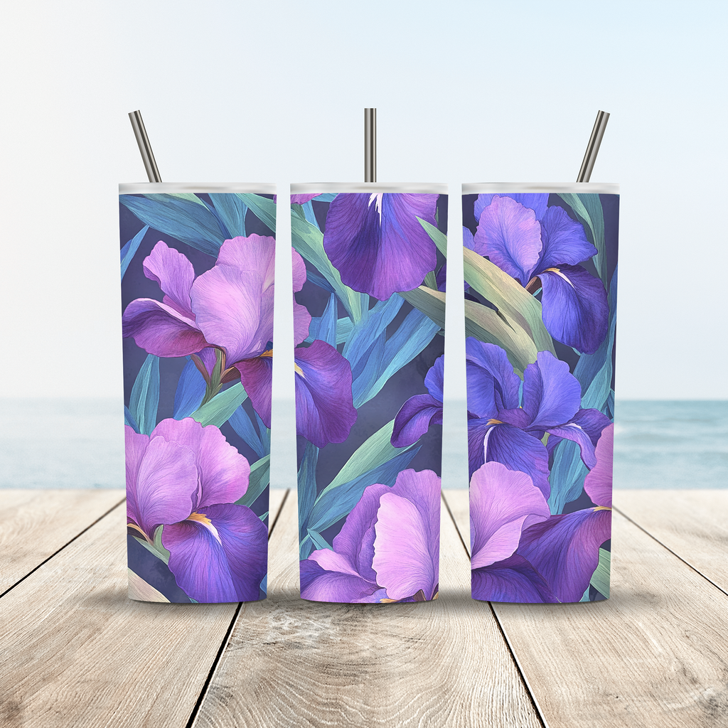Personalized Iris Tumbler with Custom Name, Elegant Floral Gift