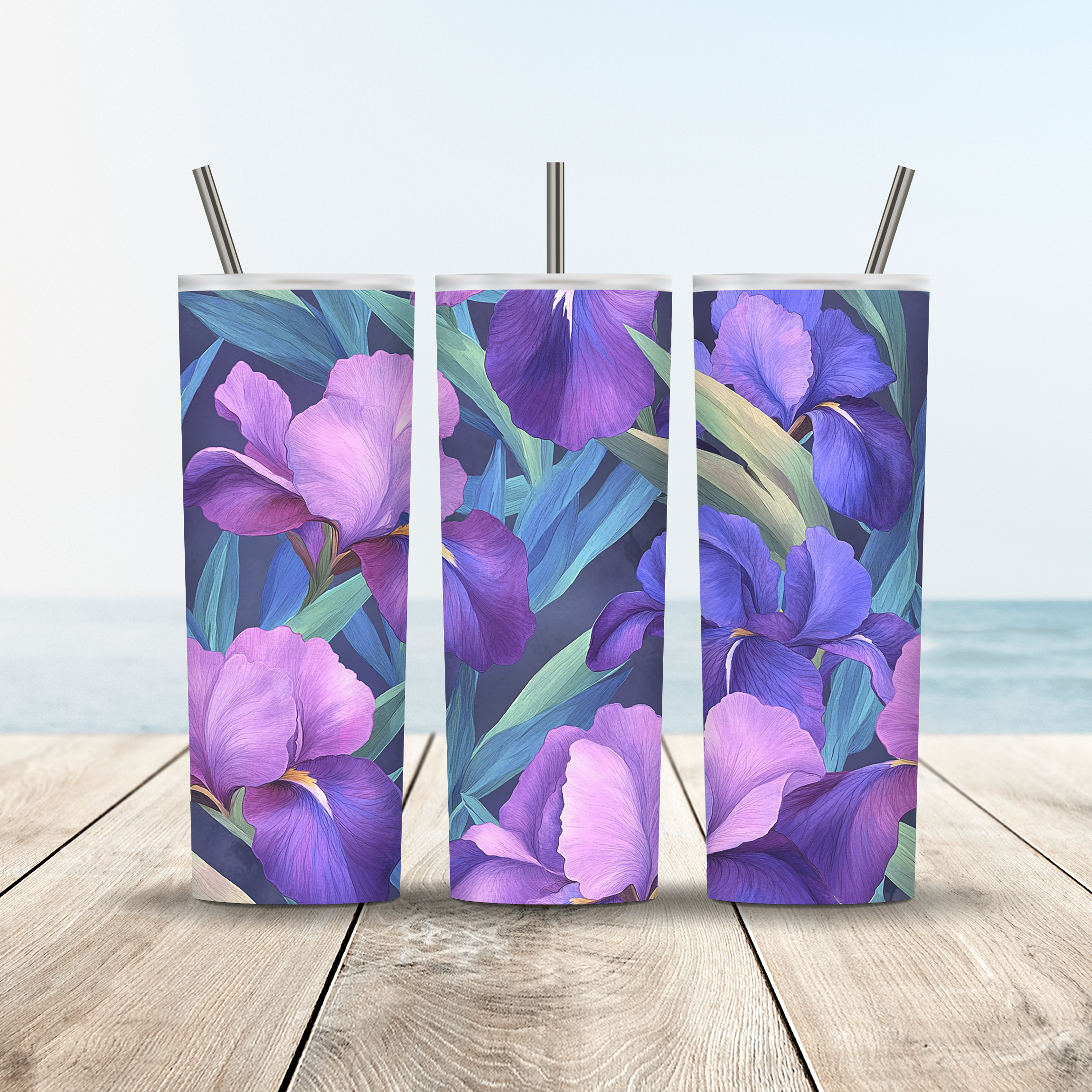 Personalized Iris Tumbler with Custom Name, Elegant Floral Gift