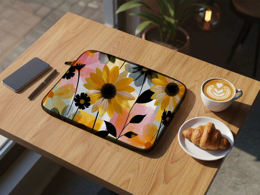 Rudbeckia Floral Laptop Sleeve with Personalized Name Botanical Tech Cover