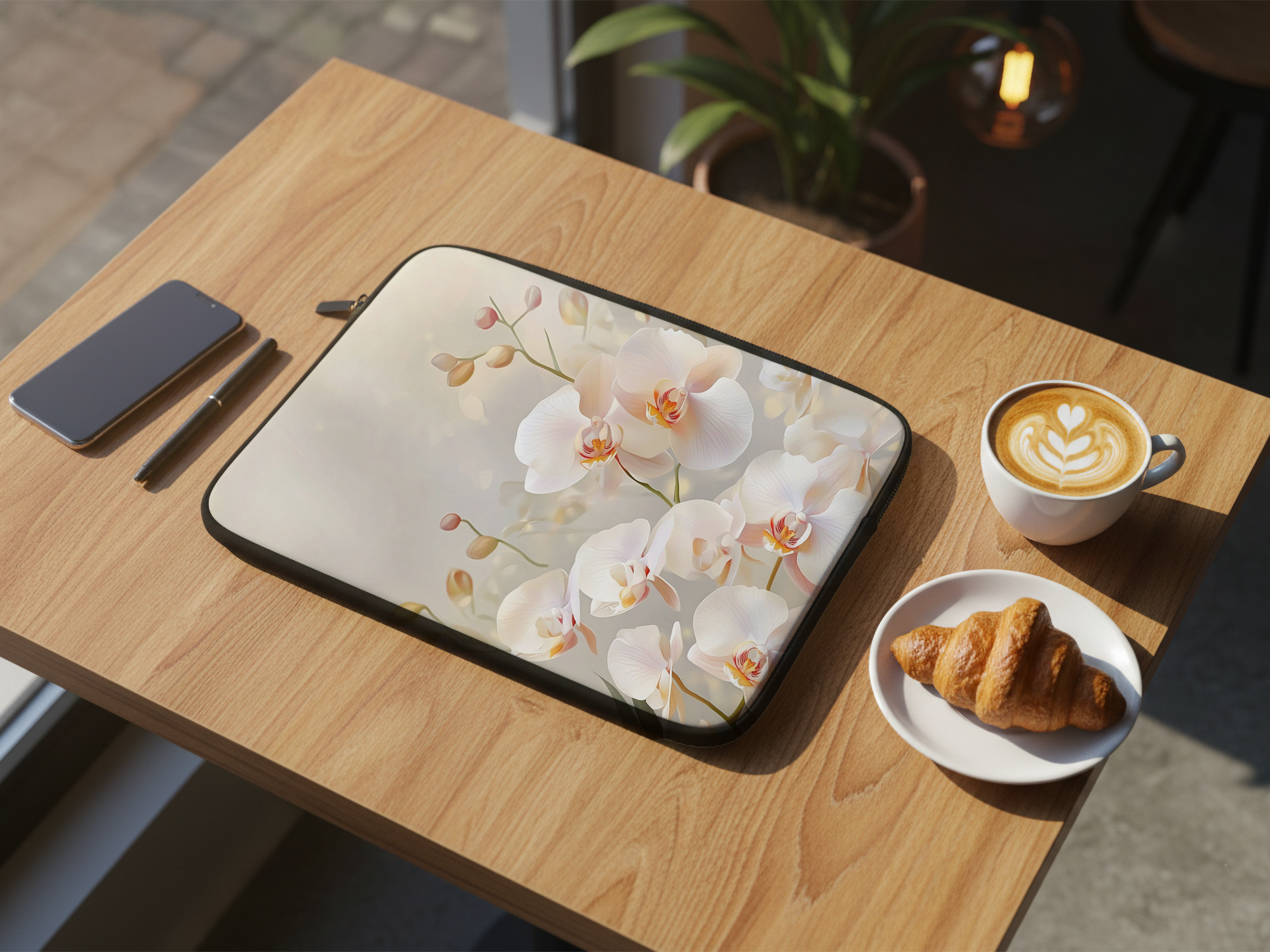 Personalized White Orchid Prestige Laptop Sleeve with Custom Name
