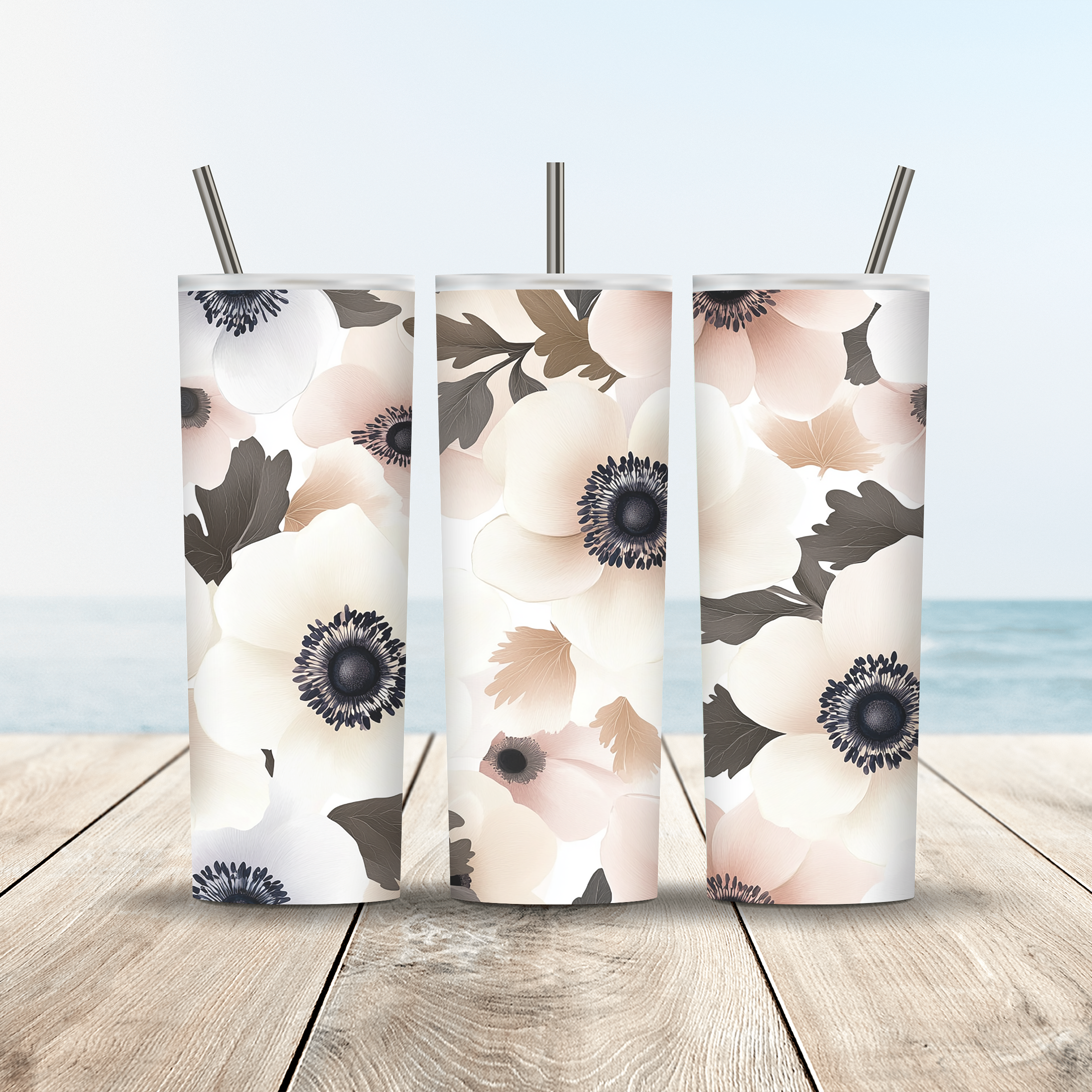 Personalized Anemone Floral Stainless Steel Tumbler with Custom Name