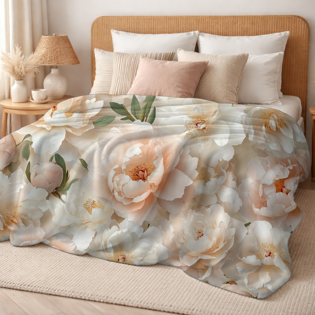 Personalized White Rose Sherpa Blanket with Custom Name