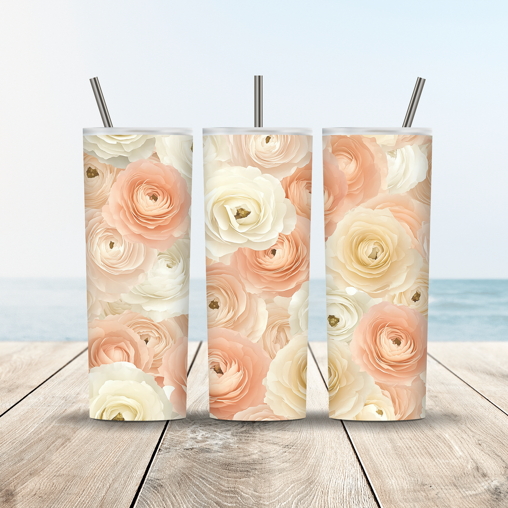 Personalized Ranunculus Tumbler, Custom Name Floral Travel Cup, Flower Gift