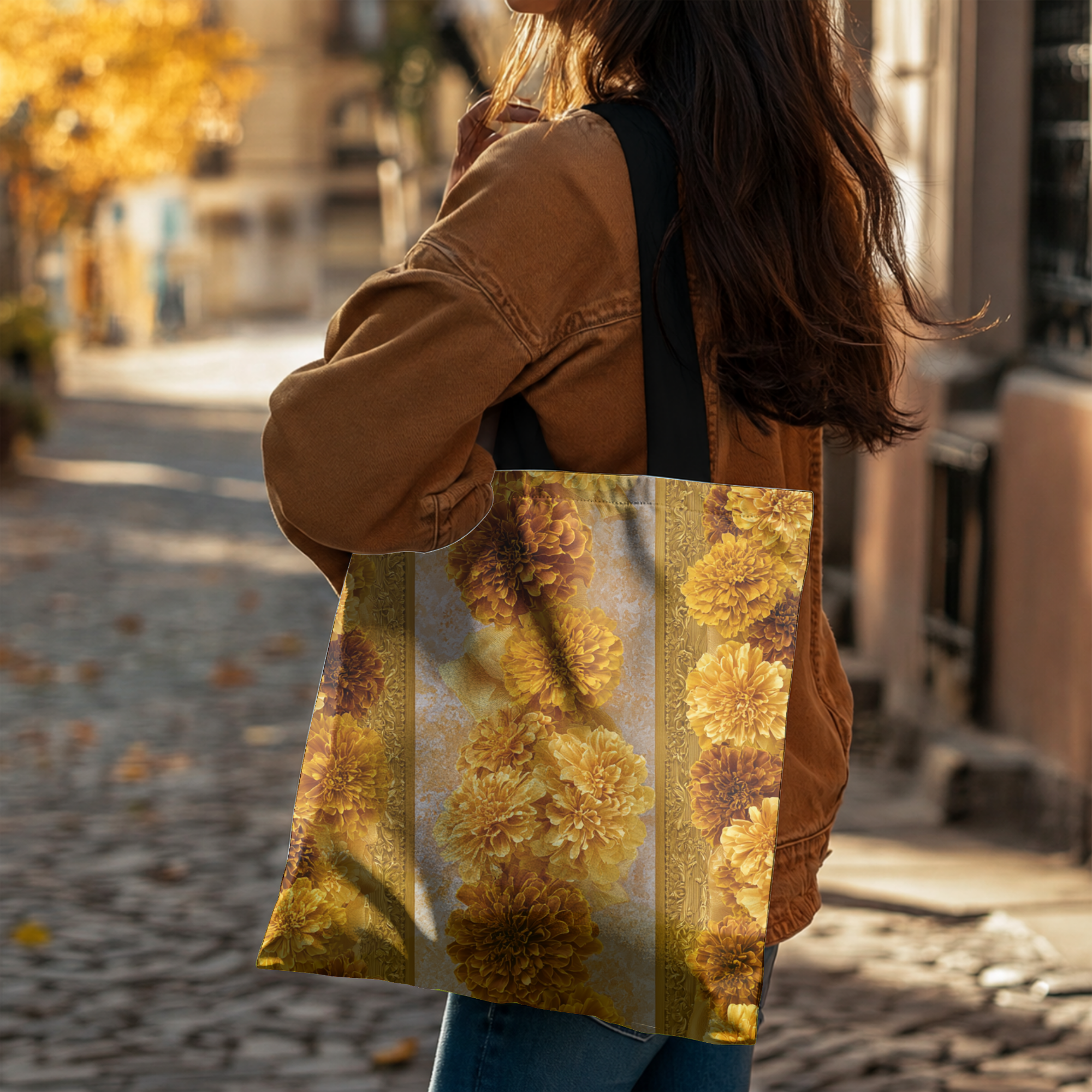 Personalized Yellow Spray Roses Shopping Tote Bag with Custom Name for Everyday Use