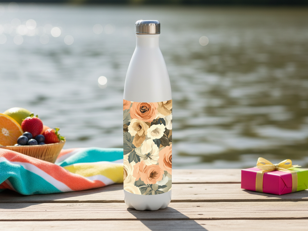 Personalized Botanical Artwork Water Bottle with Custom Name Design