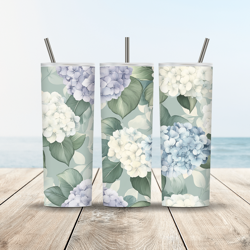 Custom Name Hydrangea Blossom Tumbler, Elegant Floral Gift