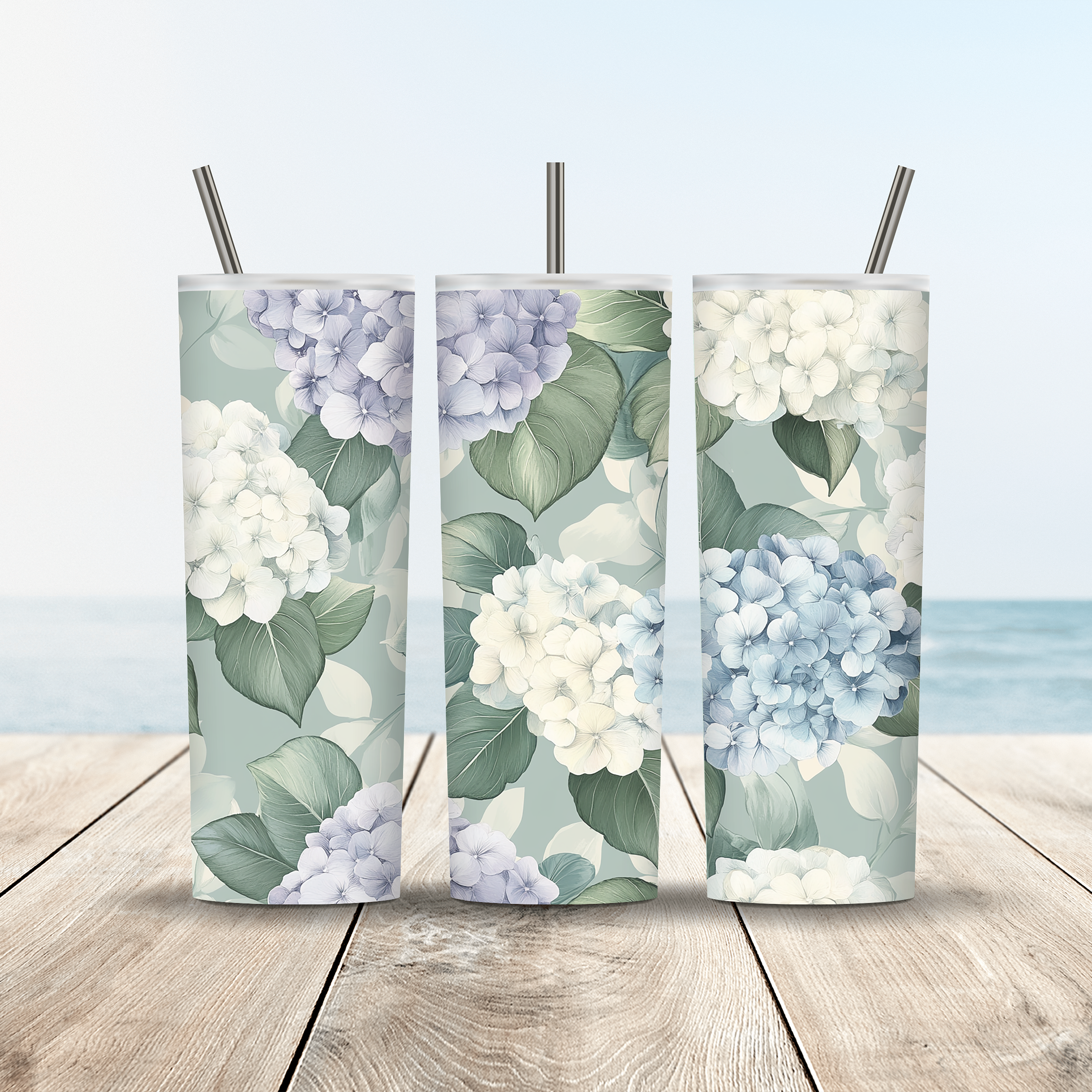 Custom Name Hydrangea Blossom Tumbler, Elegant Floral Gift