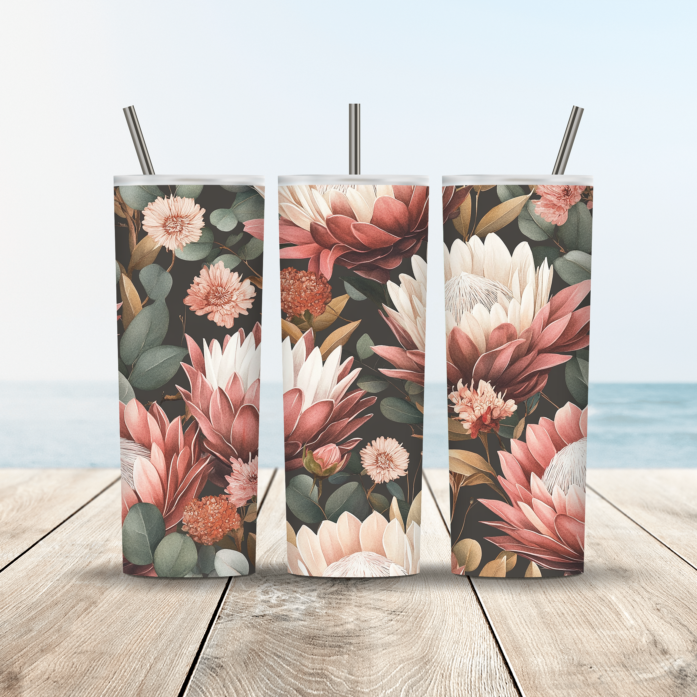 Personalized Floral Insulated Tumbler with Custom Name and Botanical Charm