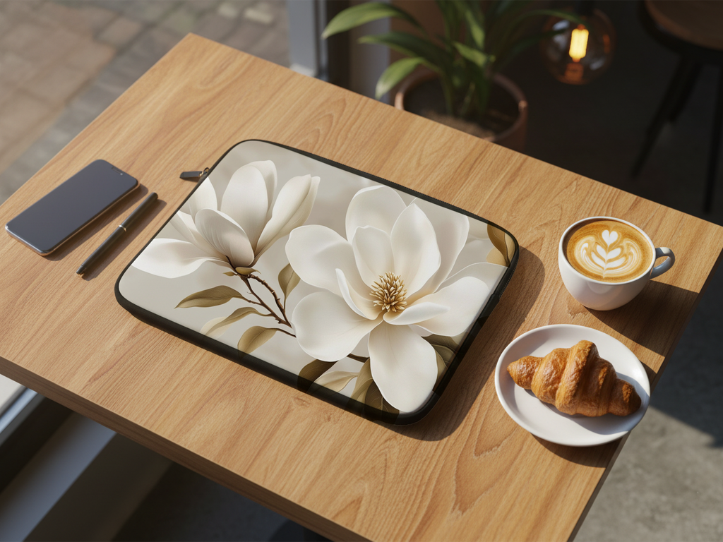 Magnolia Bloom Laptop Cover with Personalized Name Botanical Device Case