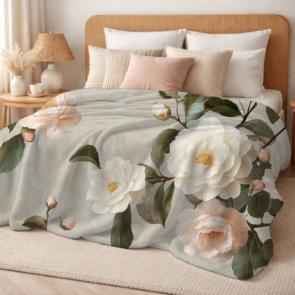 Personalized Gardenia Serenity Sherpa Blanket with Custom Name