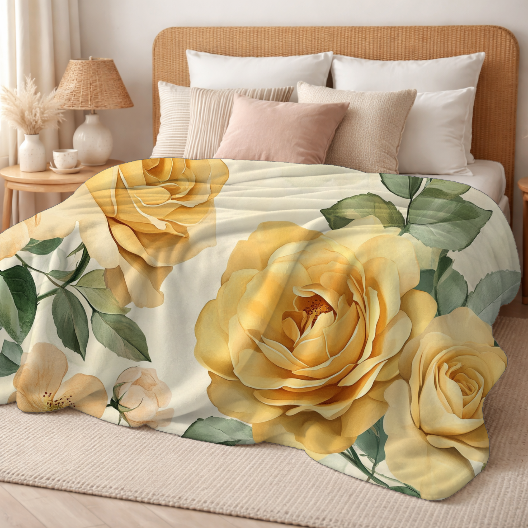 Personalized Yellow Rose  Breeze Sherpa Blanket with Custom Name