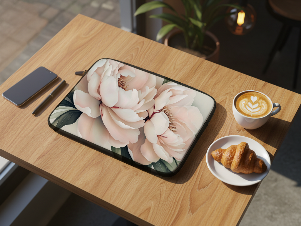 Light Pink Peony Laptop Case Customized with Name Floral Garden Accessory