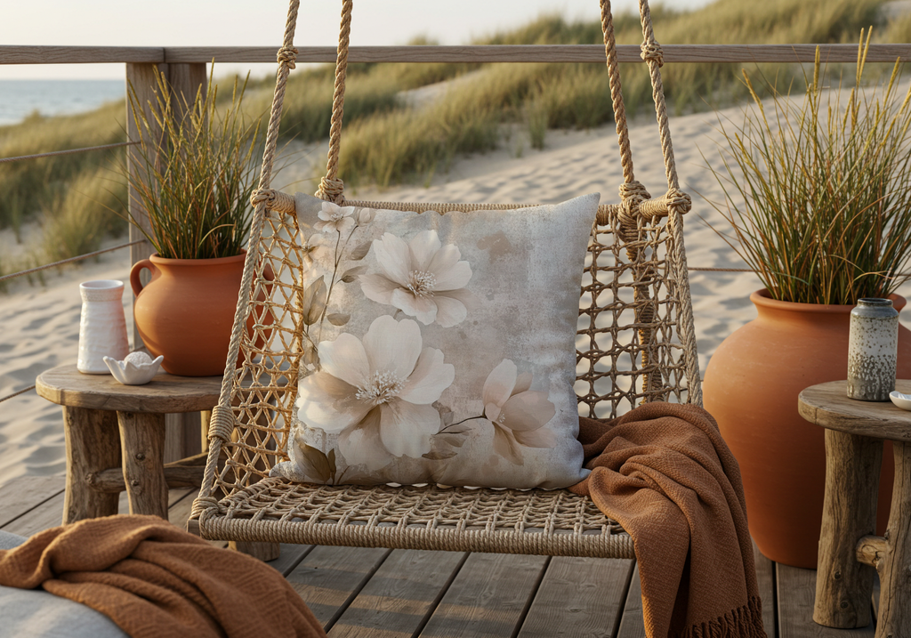 Personalized White Anemone Arbor Pillow with Custom Name