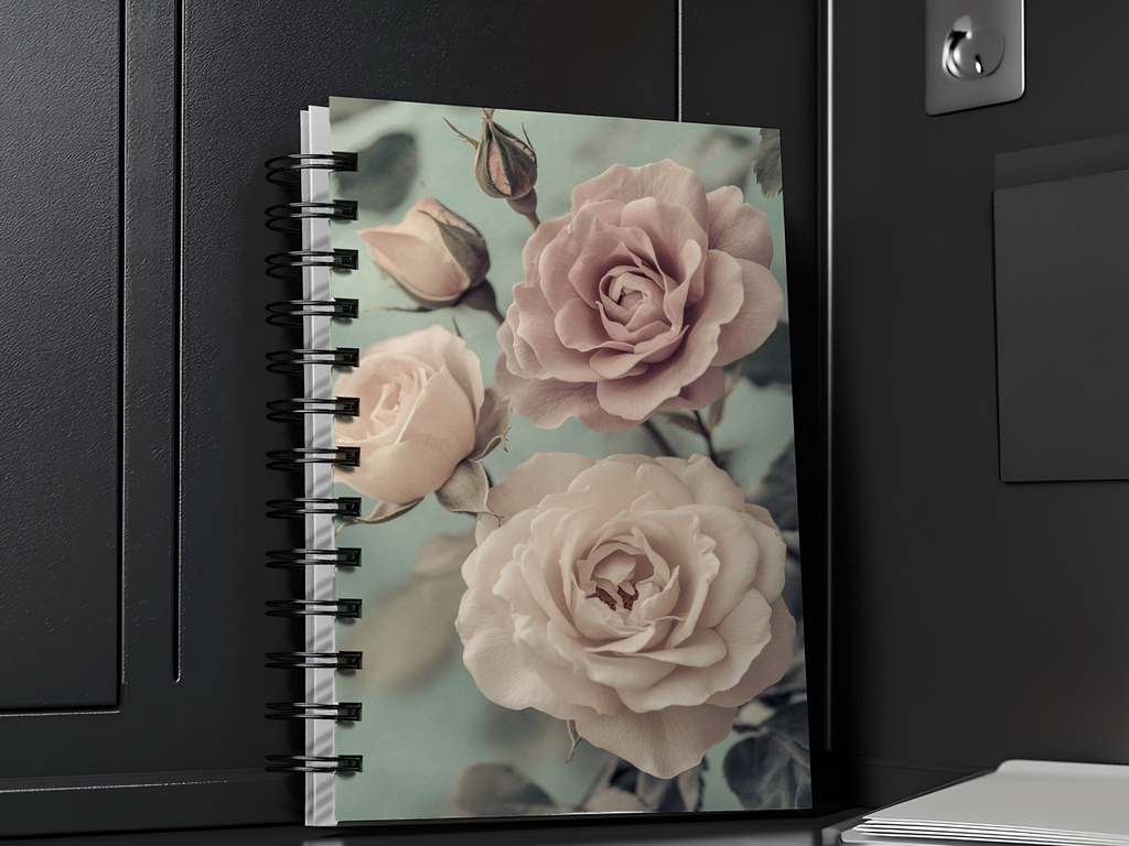 Pale Pink & Cream Rose Spiral Notebook Personalized for Romantic Garden Keepsakes