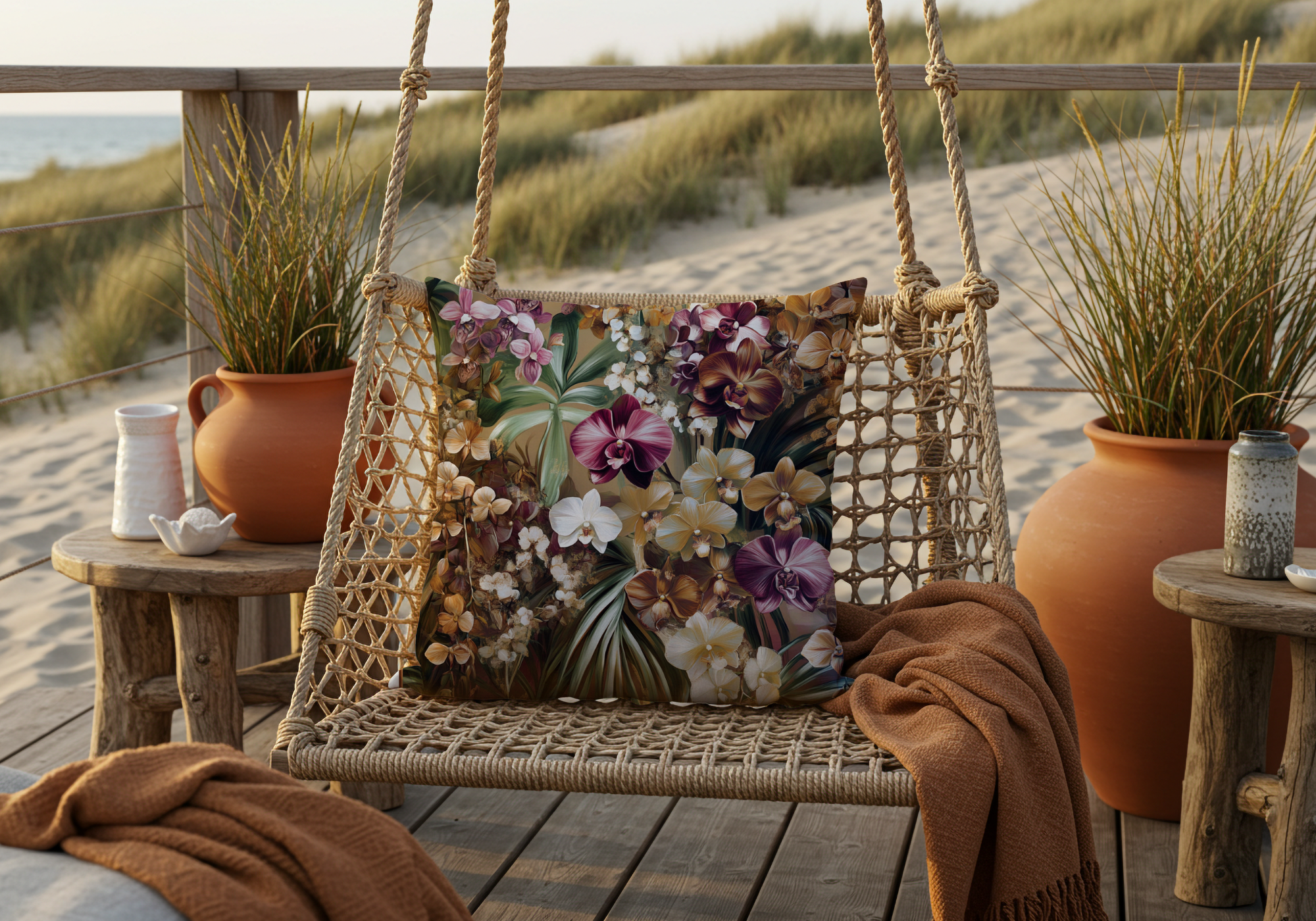 Phalaenopsis Orchid Elegance Cushion with Personalized Name