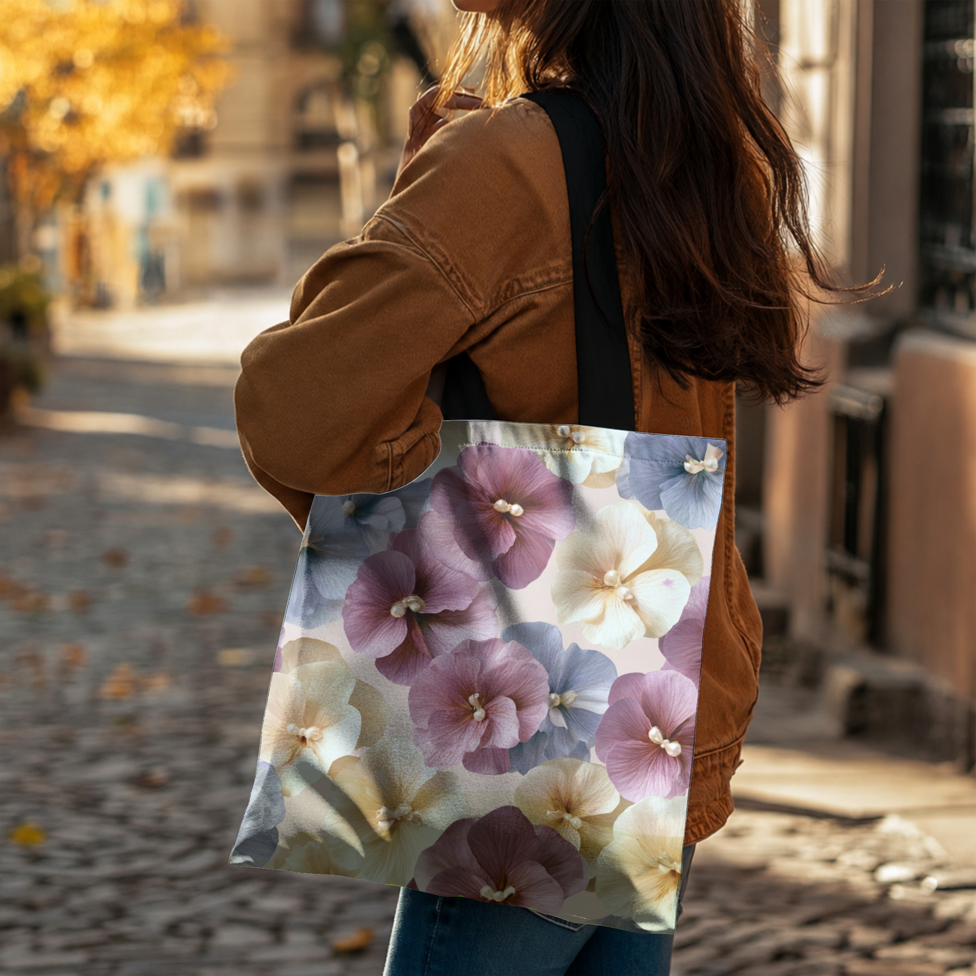 Personalized Floral Carryall Tote Bag with Custom Name for Shopping & Travel
