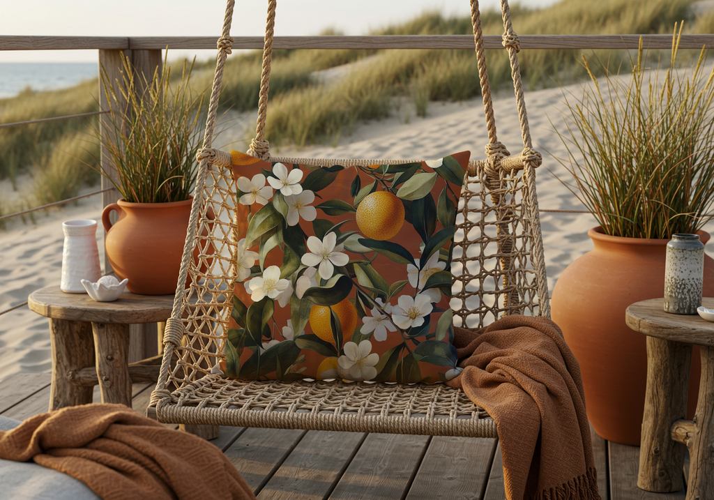 Personalized Orange Blossom Courtyard Pillow with Custom Name