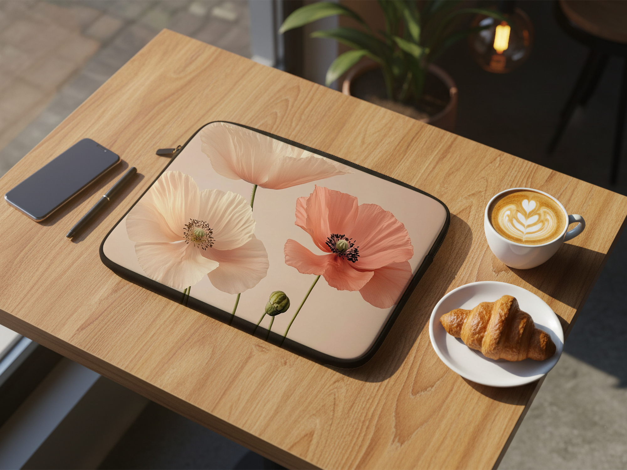 Poppy Bloom Laptop Protector Customized with Name Botanical Travel Sleeve