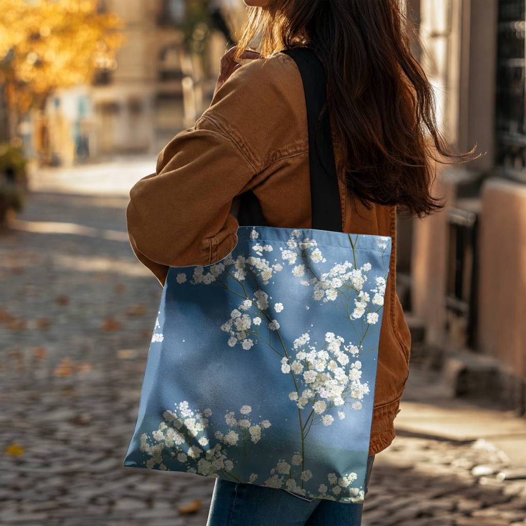 Custom White Orchid Carryall Tote Bag with Personalized Name for Everyday Use