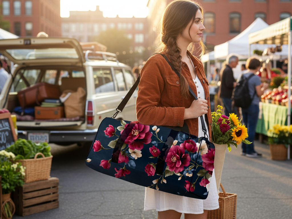 Personalized Floral Overnight Duffle Bag with Custom Name for Travel & Gym