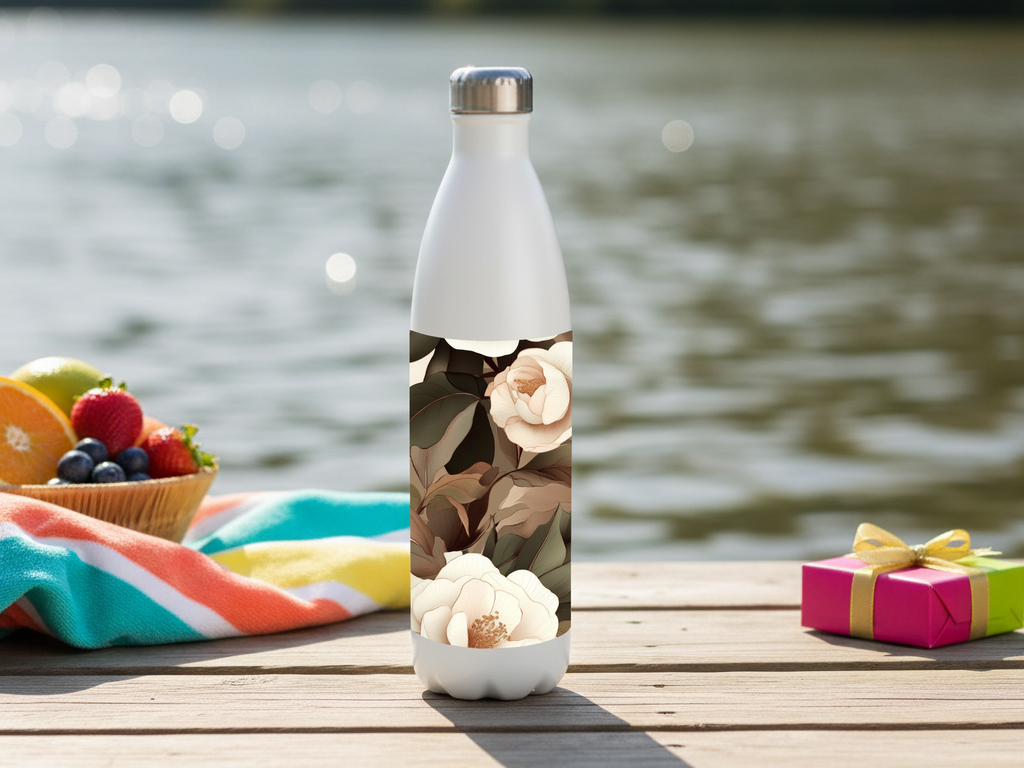 Camellia Blossom Haven Water Bottle with Personalized Name